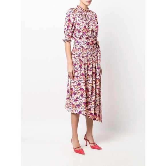 Paco Rabanne Belted Smocked Floral Midi Dress - Picture 4 of 15